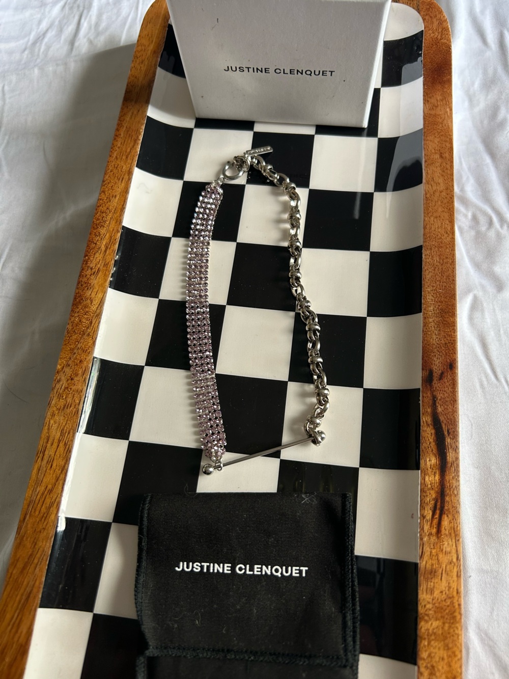 Justine Clenquet pink rhinestone choker